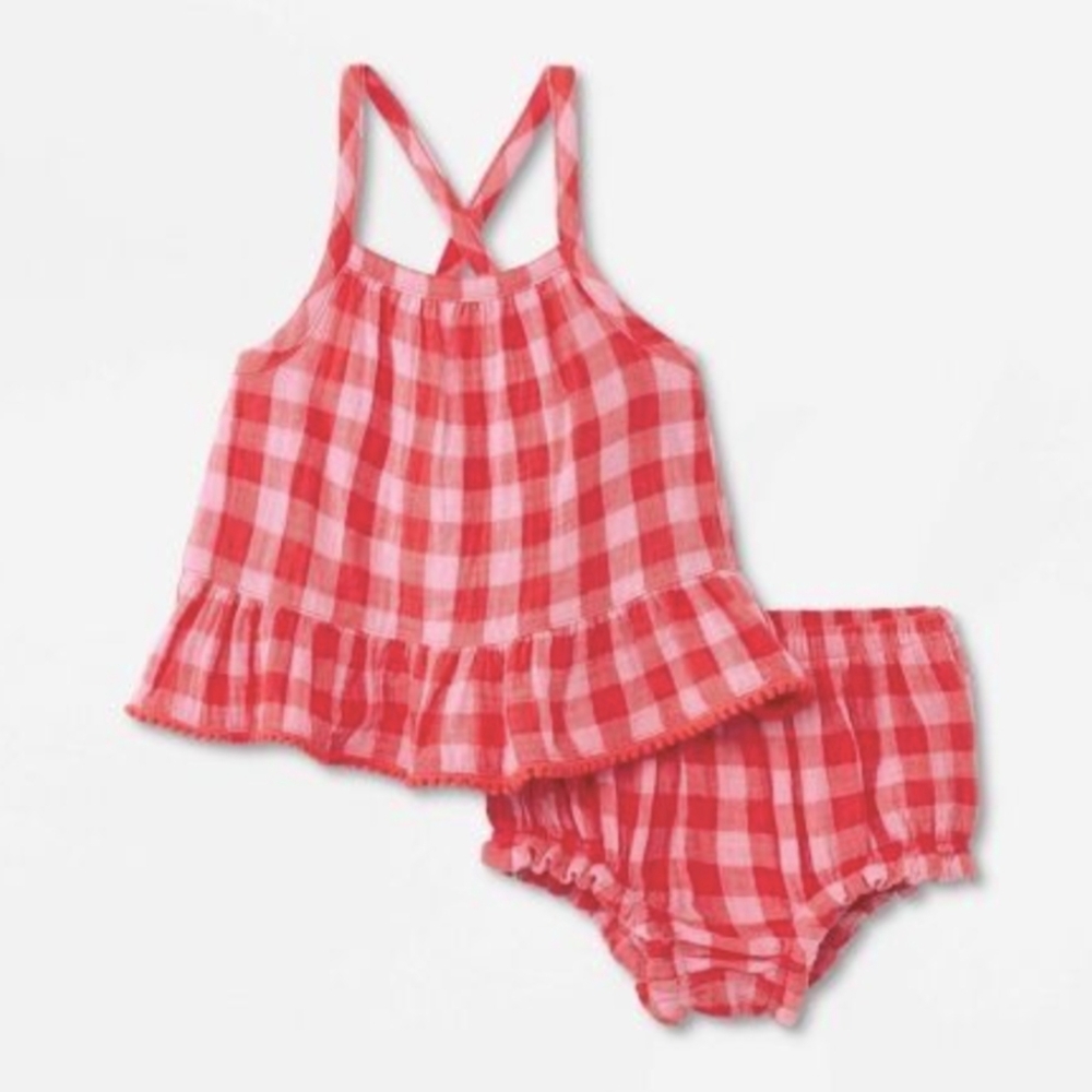 NWT Cat & Jack Pink and Red Gingham Tank and Bloomers Set 0-3 Months